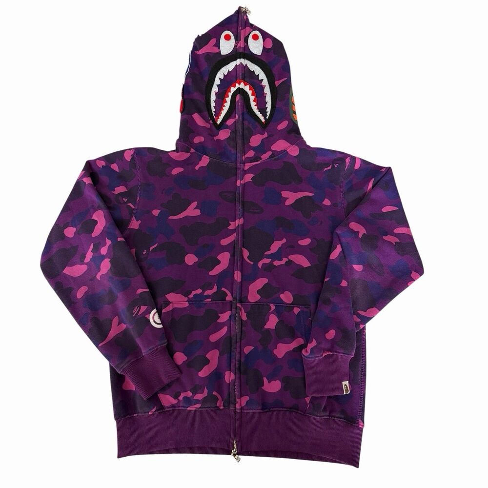 BAPE Color Camo Purple Shark Full Zip Hoodie A Bathing Ape Streetwear Jacket S